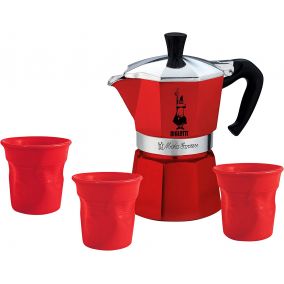 Dárkový set Bialetti moka express 3 porce + 3 šálky, červený