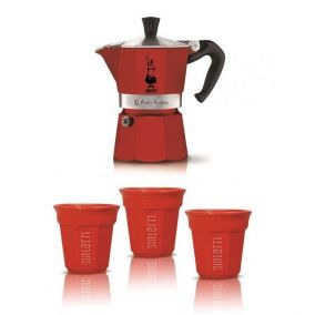 Dárkový set Bialetti moka express 3 porce + 3 šálky, červený